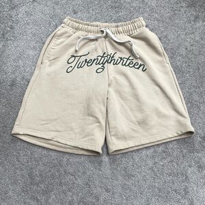 Boohoo Man Graphic Sweat Short Mens XS Khaki Tan Elastic Waist Pocket Casual